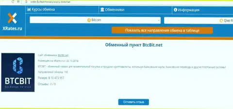 Информационный материал о обменном пункте BTCBit на веб-сервисе иксрейтес ру