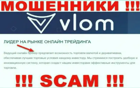 Мошенники Vlom Com представляются профессионалами в сфере Брокер