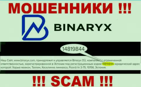 Binaryx OÜ не скрыли рег. номер: 14819844, да и зачем, оставлять без денег клиентов номер регистрации не препятствует