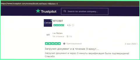 Реально существующие клиенты BTCBit Net отмечают, на сайте Trustpilot Com, качественный сервис обменного онлайн пункта