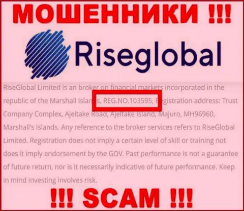 Регистрационный номер RiseGlobal Ltd, который мошенники разместили у себя на странице: 103595