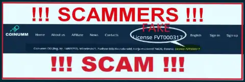 Coinumm scammers don't have a license - caution