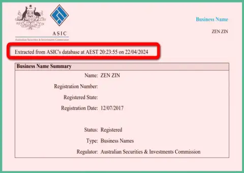 Документ, доказывающий присутствие регистрации у биржевой площадки Zinnera