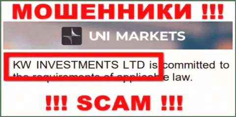 Владельцами UNI Markets является организация - KW Investments Ltd