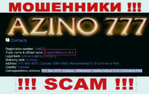 Юр лицо интернет-мошенников Азино777 - это ВикториВиллбеоурс Н.В., инфа с портала махинаторов