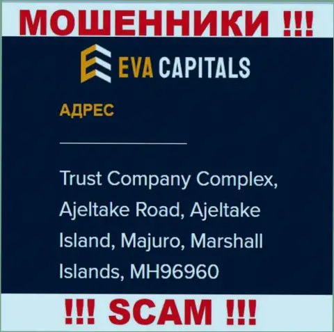 На сайте EvaCapitals показан офшорный адрес организации - Trust Company Complex, Ajeltake Road, Ajeltake Island, Majuro, Marshall Islands, MH96960, будьте крайне внимательны - мошенники