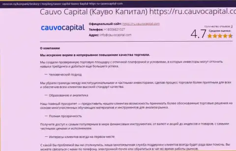 Информационный материал об торговых условиях дилингового центра CauvoCapital на веб-сервисе ревокон ру