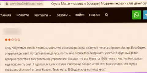 Объективный отзыв, после изучения которого становится ясно, контора CryptoMaster - это ВОРЫ !!!