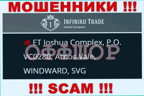 Infiniko Trade - это МОШЕННИКИ, спрятались в оффшоре по адресу: ET Joshua Complex, P.O. VC0280, Arnos Vale, WINDWARD, SVG