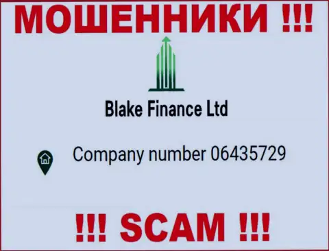 Регистрационный номер еще одних аферистов глобальной интернет сети организации Blake-Finance Com - 06435729