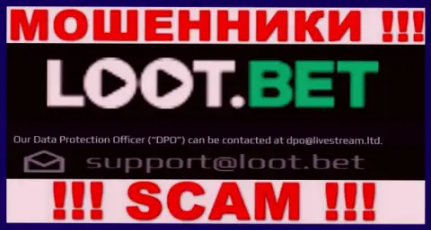 Установить контакт с интернет обманщиками Лоот Бет сможете по представленному адресу электронного ящика (инфа взята была с их сайта)