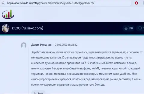 Отзыв валютного трейдера дилера KIEXO, размещенный на сайте Инвест4Трейд Инфо, о торговом терминале дилинговой компании