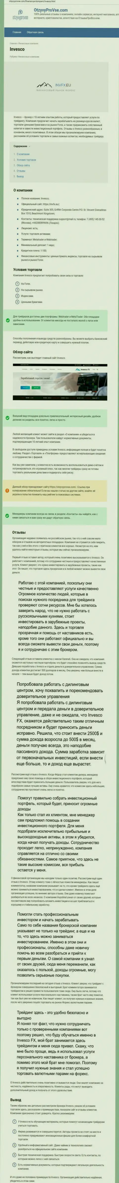 Сайт otzyvyprovse com предоставил собственное мнение об ФОРЕКС организации Invesco Limited