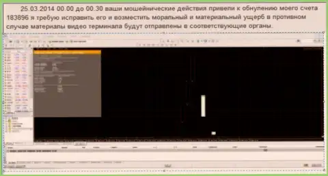 Снимок экрана с явным свидетельством обнуления счета клиента в Гранд Капитал
