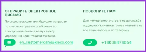 Номер телефона и Е-майл брокерской организации Киехо