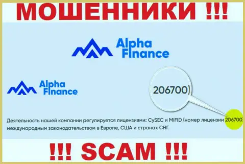 Лицензионный номер AlphaFinance, на их сайте, не сумеет помочь уберечь Ваши денежные средства от воровства