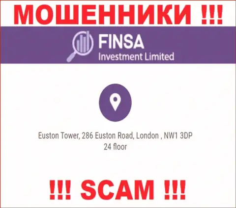 Избегайте взаимодействия с компанией FinsaInvestmentLimited Com - указанные интернет обманщики предоставляют фейковый официальный адрес