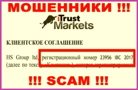 Номер регистрации Trust Markets - инфа с веб-сайта: 23956 IBC 2017
