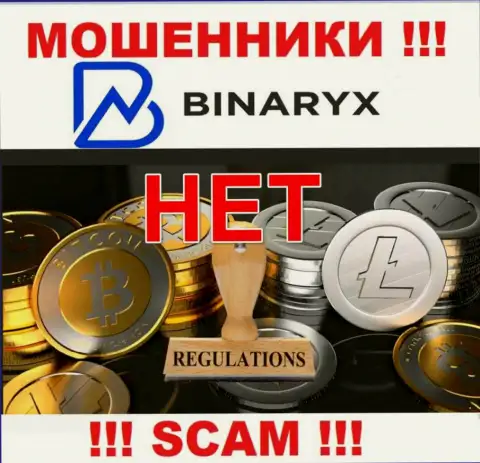 На сайте мошенников Binaryx нет инфы о их регуляторе - его попросту нет